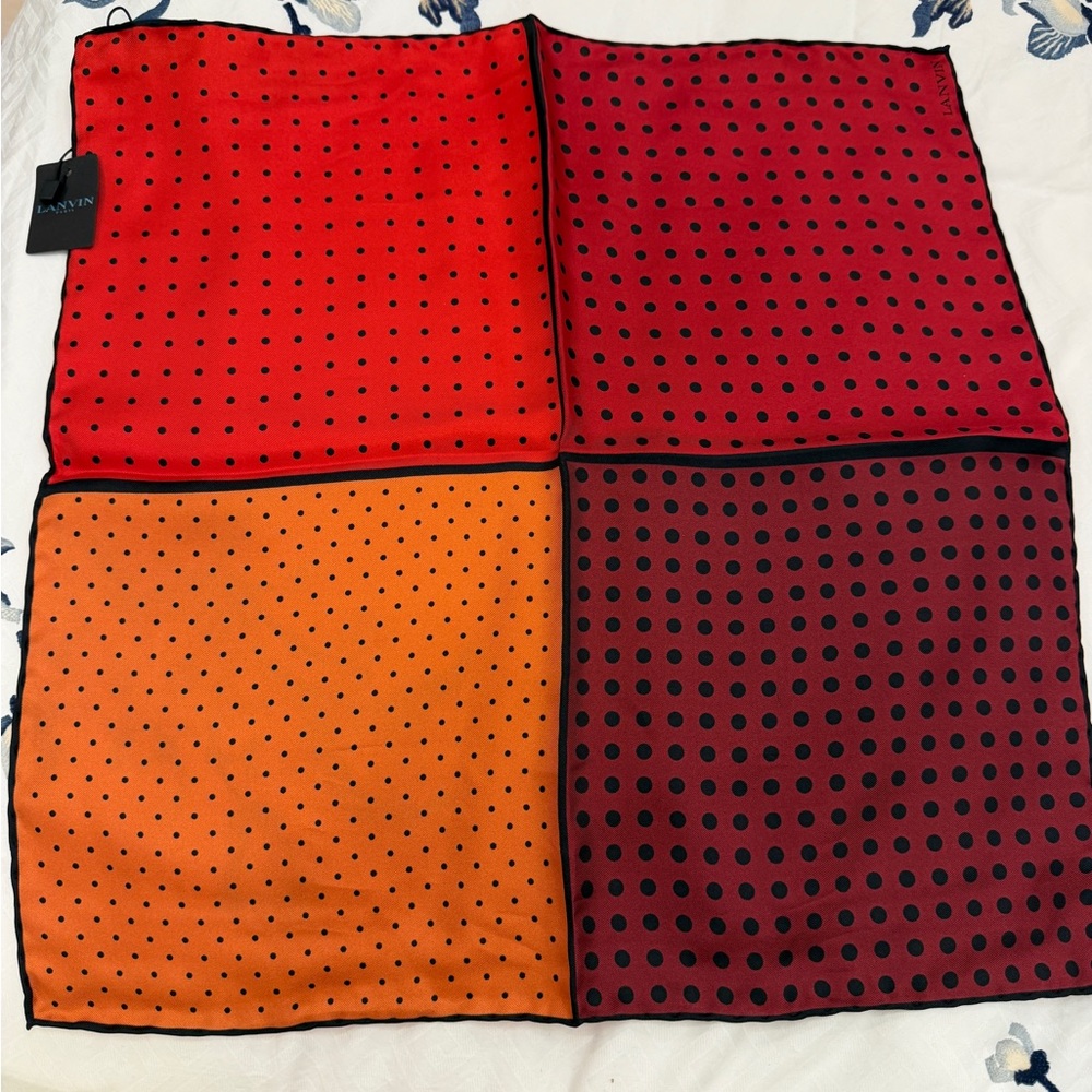 New Lanvin Polka Dot Silk Pocket Square
